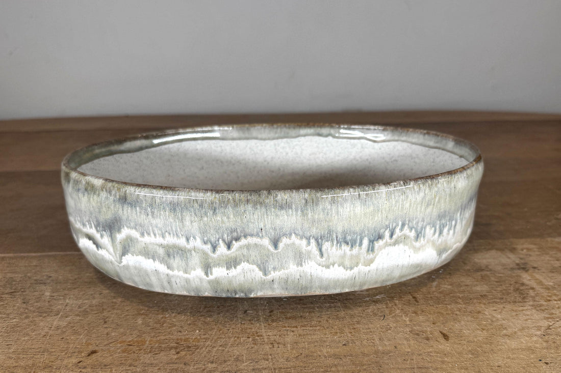 Oval 29.5cm Grey-Green Glazed Stoneware Bonsai Pot