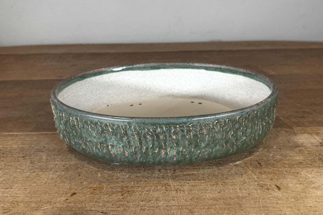 Oval 27cm Green Glazed Stoneware Bonsai Pot