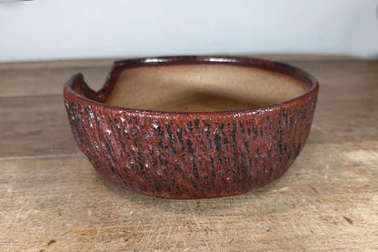 Round 21.5cm Red Brown Glazed Stoneware Bonsai Pot