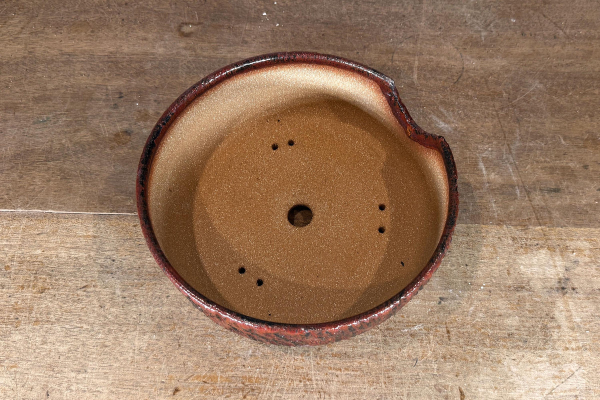 Round 21.5cm Red Brown Glazed Stoneware Bonsai Pot