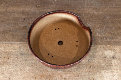 Round 21.5cm Red Brown Glazed Stoneware Bonsai Pot