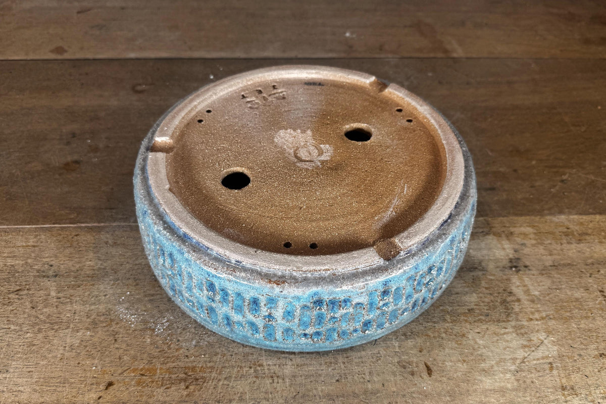 Round 24cm Blue Glazed Stoneware Bonsai Pot