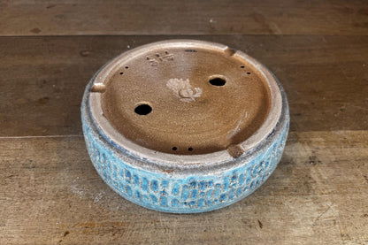 Round 24cm Blue Glazed Stoneware Bonsai Pot