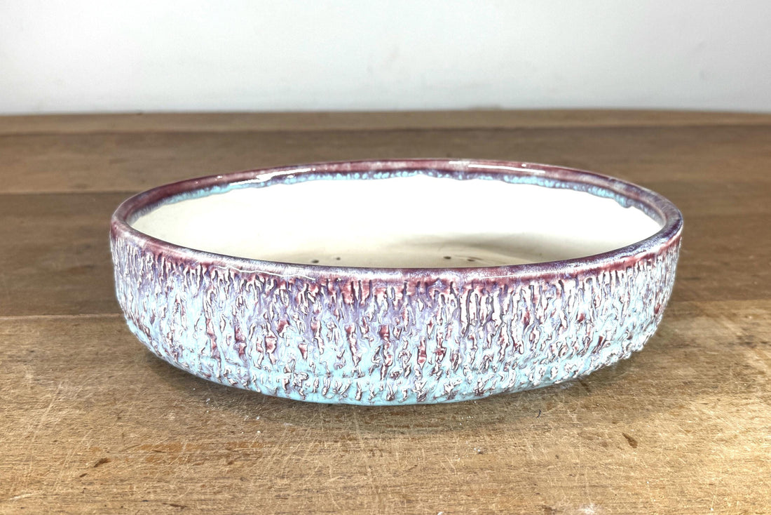 Oval 26cm Maroon and Blue Glazed Stoneware Bonsai Pot