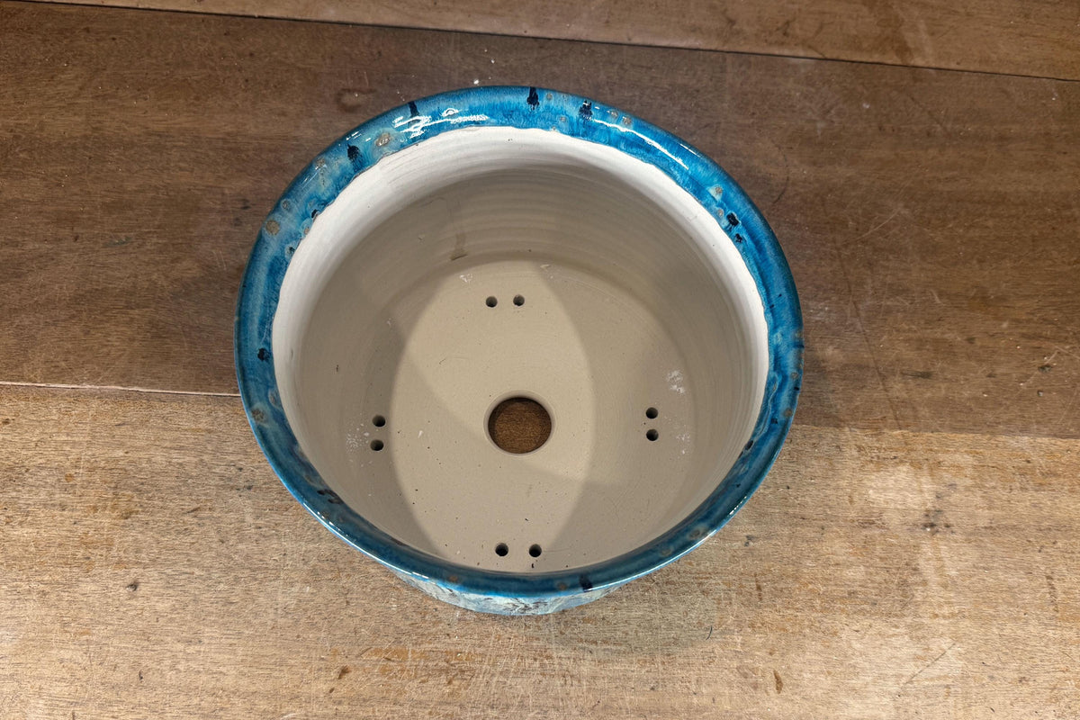 Round 21.5cm Blue Glazed Stoneware Bonsai Pot