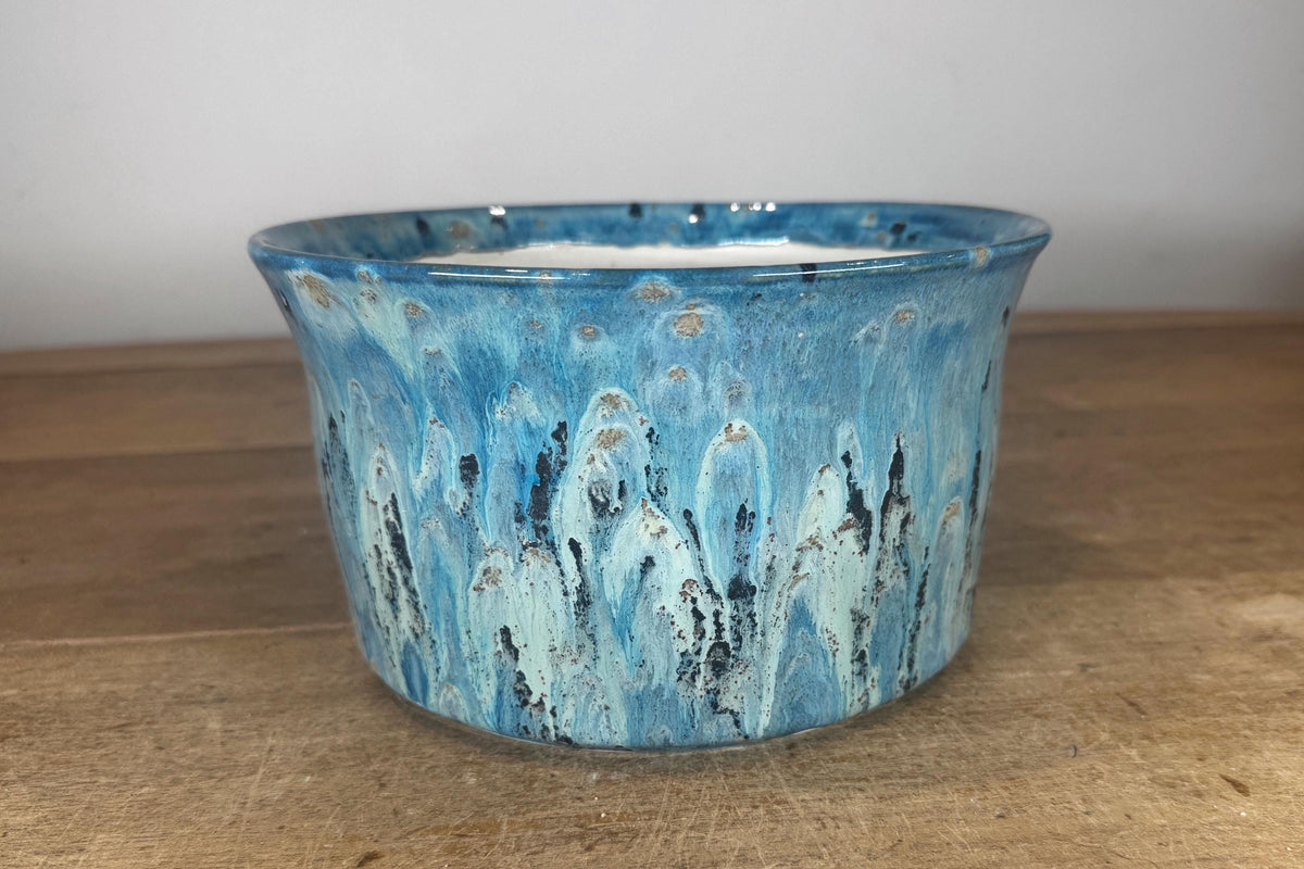 Round 21.5cm Blue Glazed Stoneware Bonsai Pot