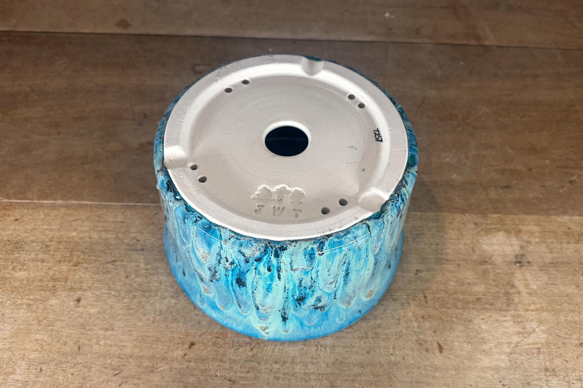 Round 21.5cm Blue Glazed Stoneware Bonsai Pot