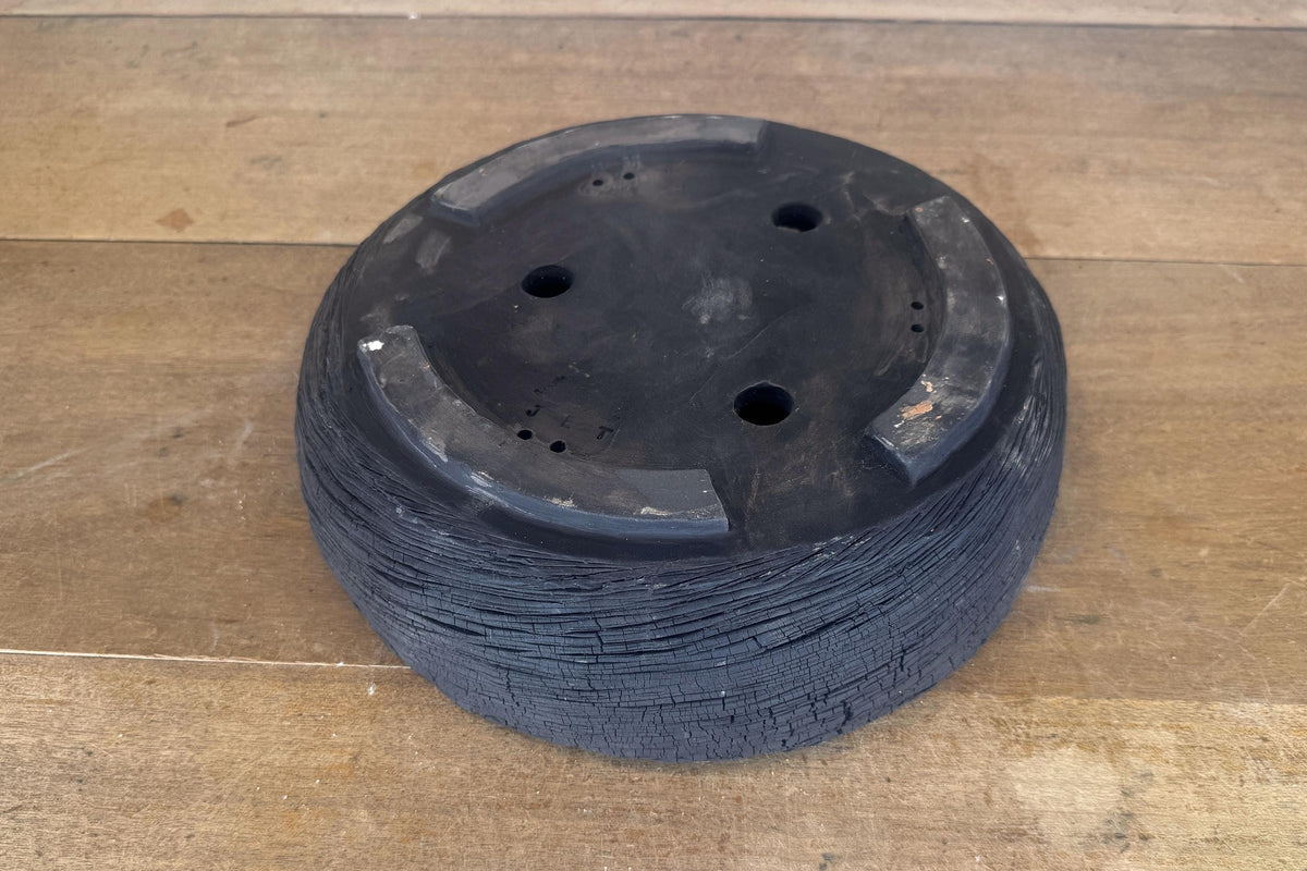 Round 31cm Black Textured Stoneware Unglazed Bonsai Pot