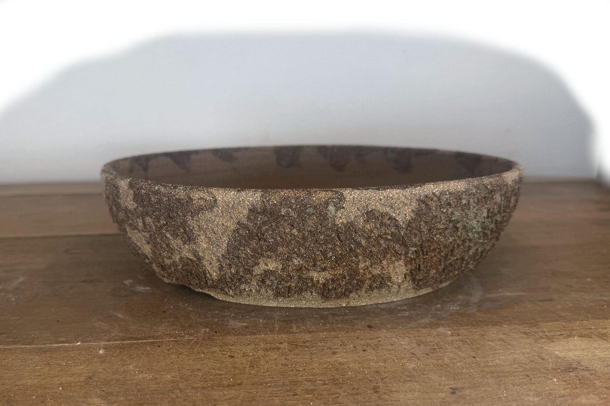 Round 30cm Brown Textured Woodash Finish Stoneware Bonsai Pot