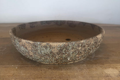 Round 30cm Brown Textured Woodash Finish Stoneware Bonsai Pot