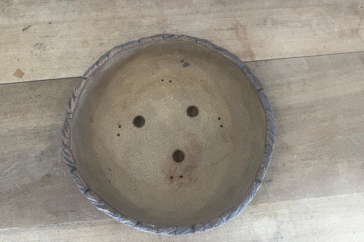 29.5cm Round Stoneware Hand Textured Unglazed Bonsai Pot