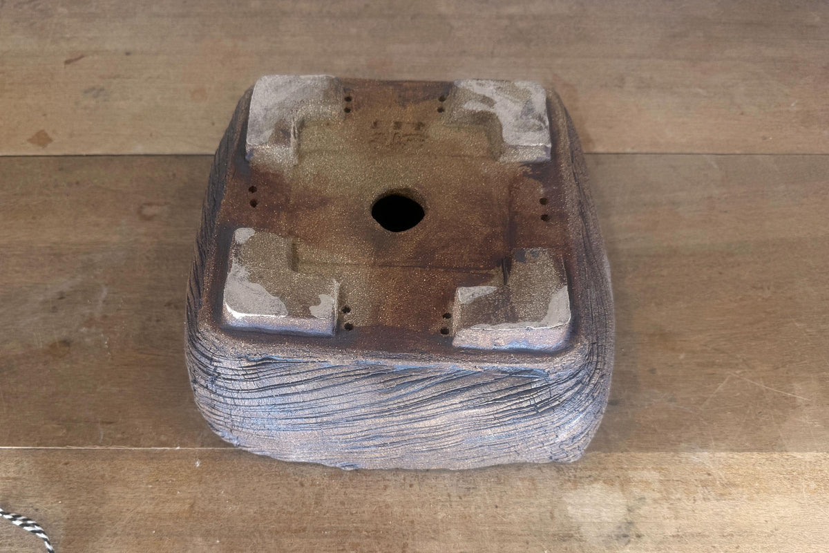 25cm Square Stoneware Hand Textured Unglazed Bonsai Pot