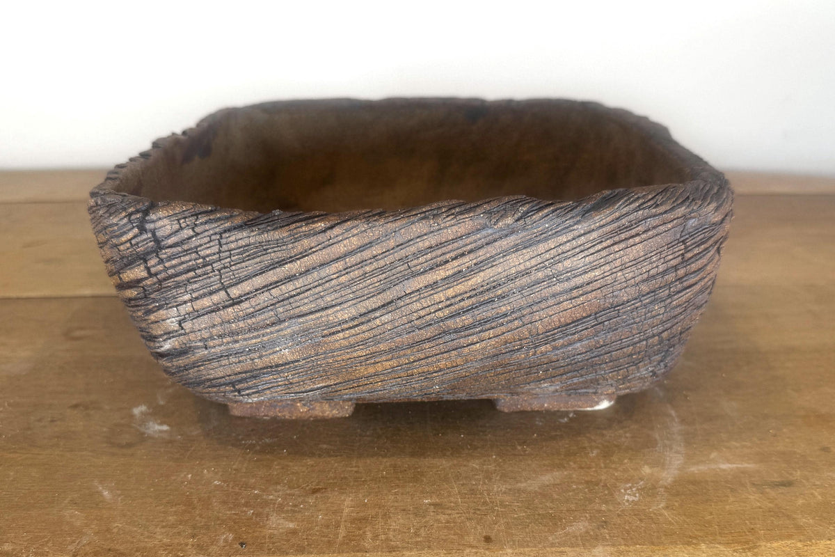25cm Square Stoneware Hand Textured Unglazed Bonsai Pot