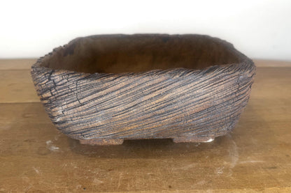25cm Square Stoneware Hand Textured Unglazed Bonsai Pot