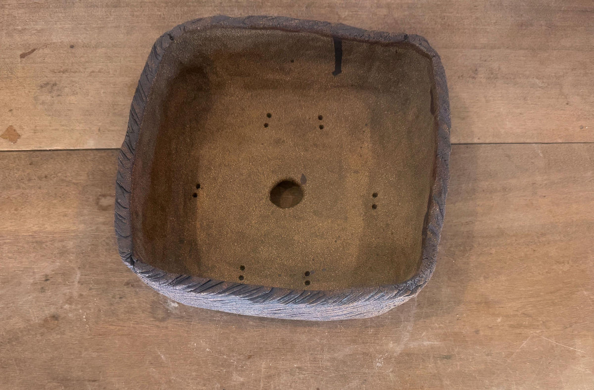 25cm Square Stoneware Hand Textured Unglazed Bonsai Pot