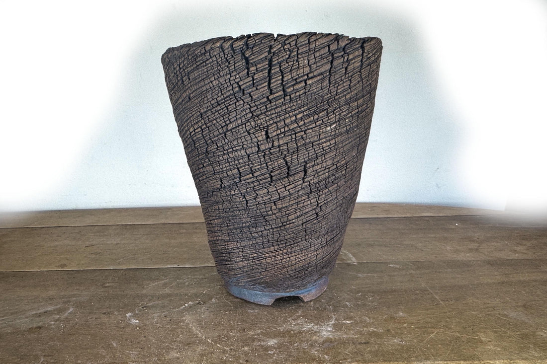 Round Cascade 22.5cm Stoneware Hand Textured Unglazed Bonsai Pot