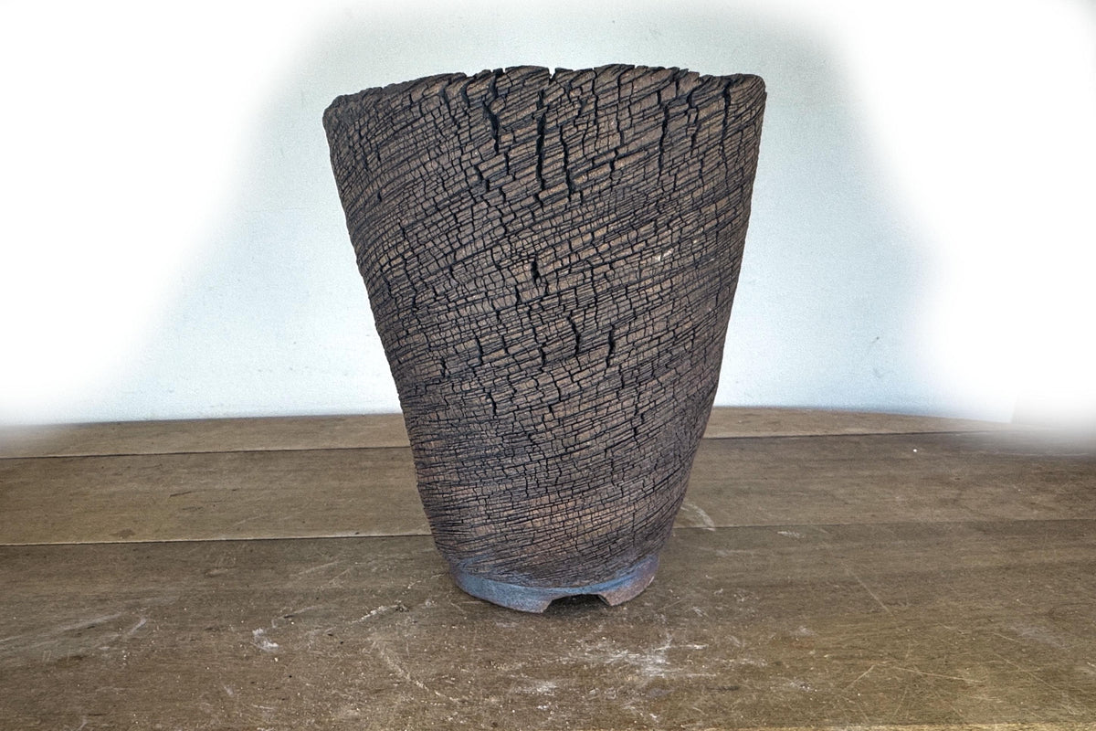 Round Cascade 22.5cm Stoneware Hand Textured Unglazed Bonsai Pot