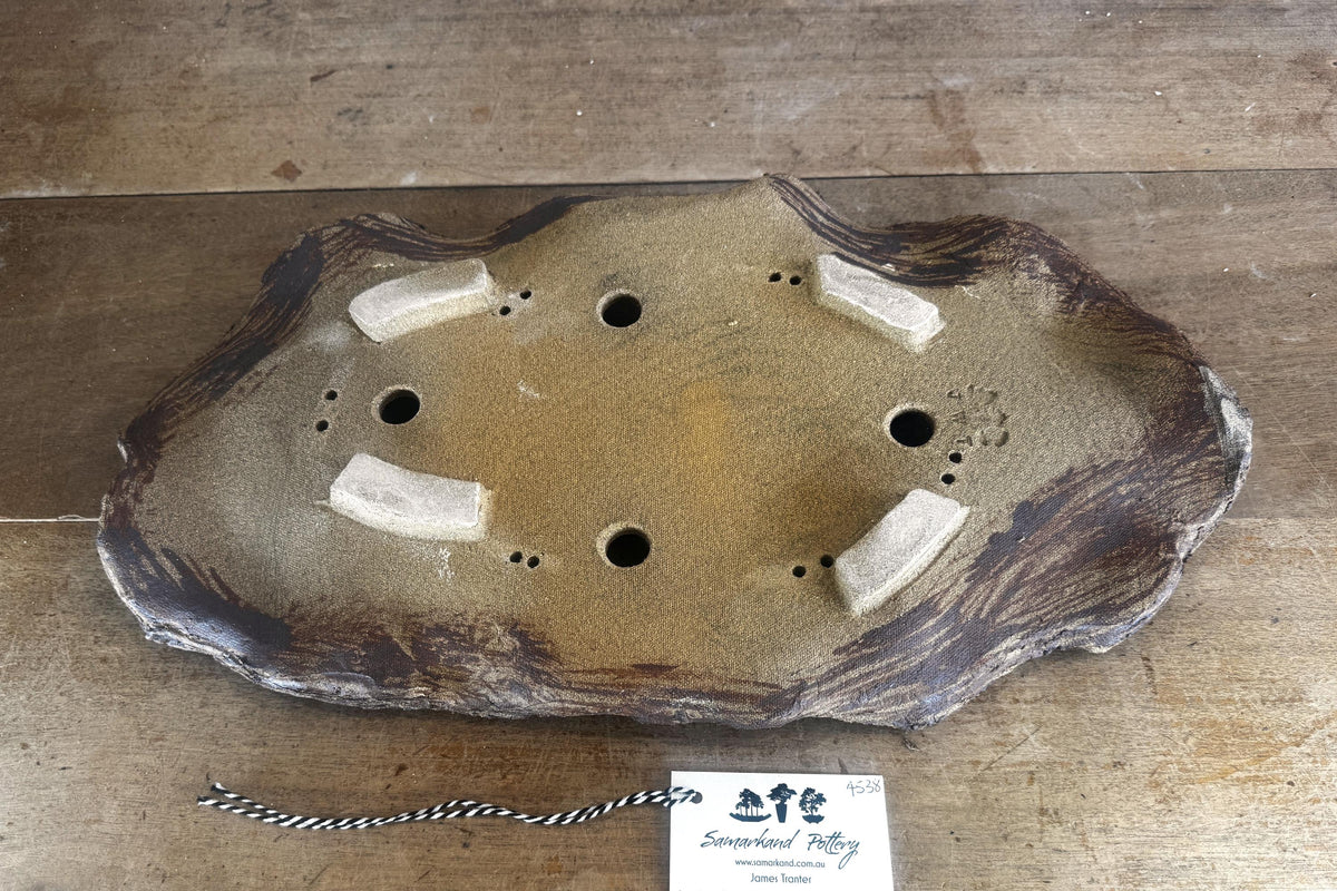 55cm Slab Brown Stoneware Textured Bonsai Pot