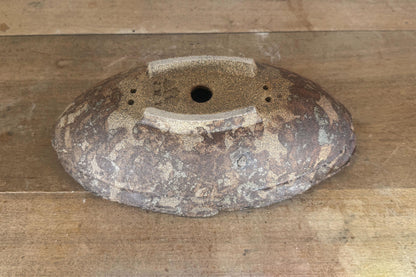 31cm Oval Brown Woodash Layered Finish Stoneware Unglazed Bonsai Pot