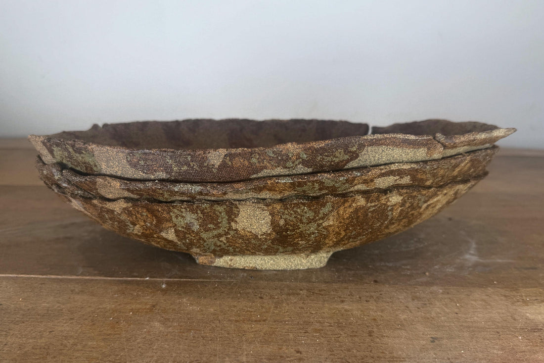 33cm Oval Brown Woodash Layered Finish Stoneware Unglazed Bonsai Pot