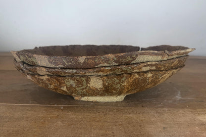 33cm Oval Brown Woodash Layered Finish Stoneware Unglazed Bonsai Pot