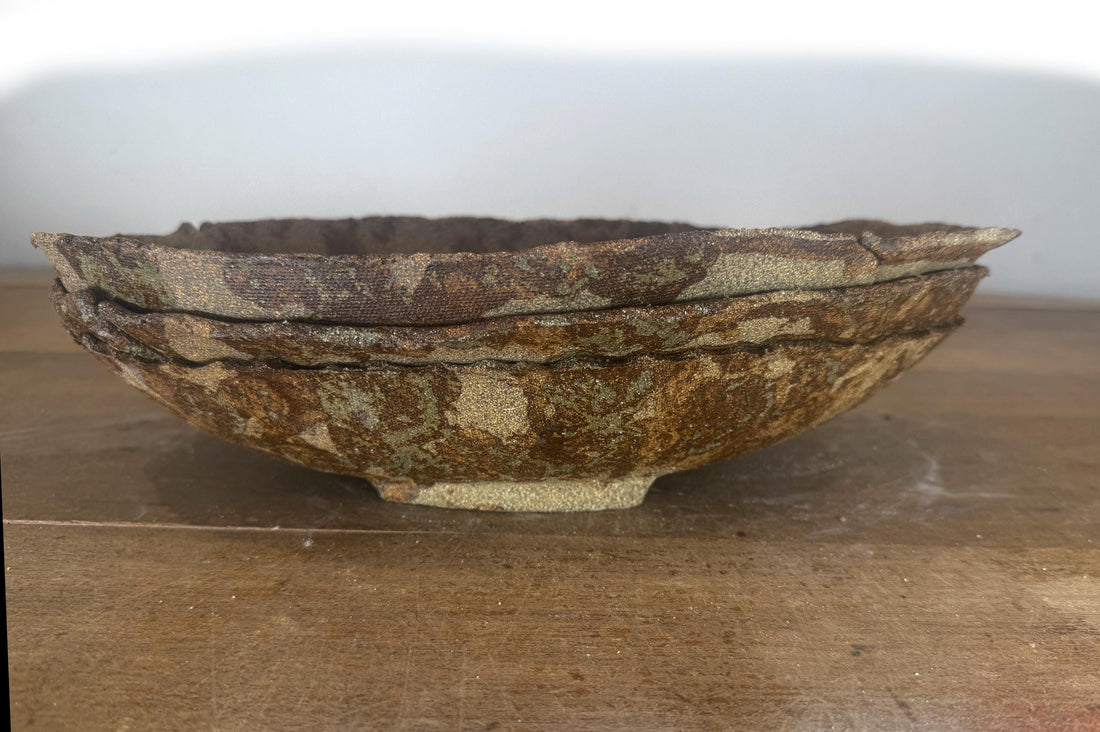 33cm Oval Brown Woodash Layered Finish Stoneware Unglazed Bonsai Pot