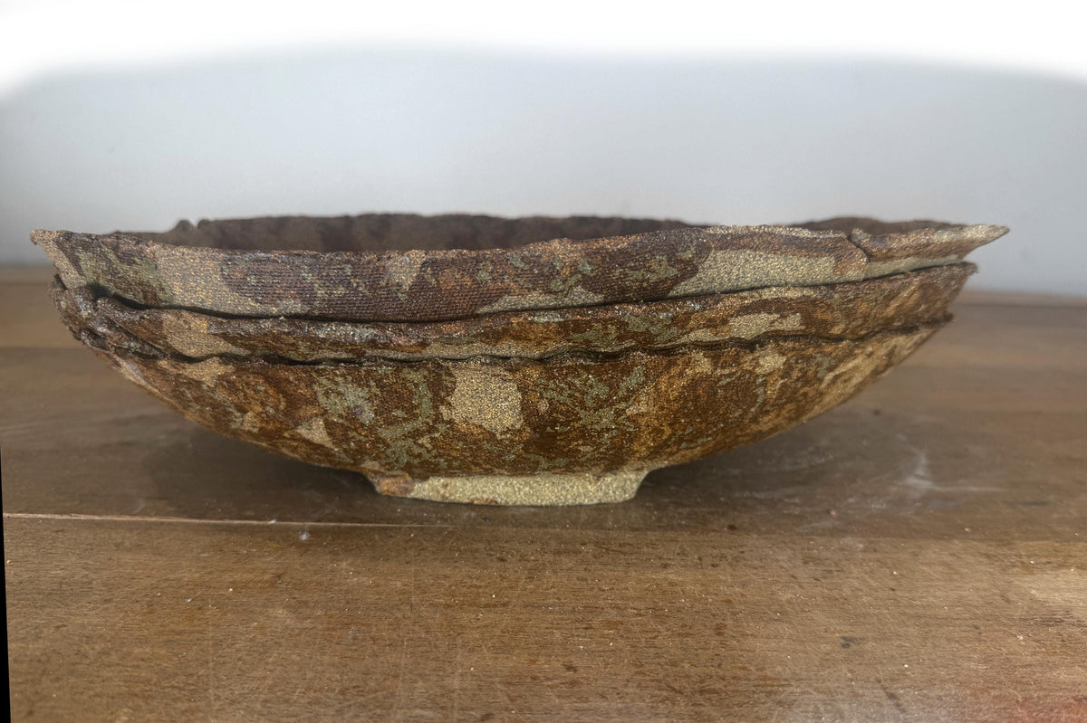 33cm Oval Brown Woodash Layered Finish Stoneware Unglazed Bonsai Pot