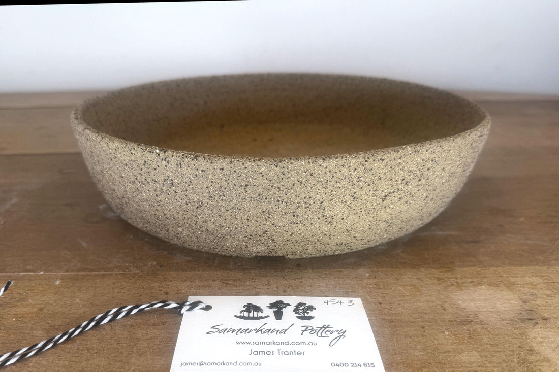 Round 30cm Brown Smooth Stoneware Bonsai Pot