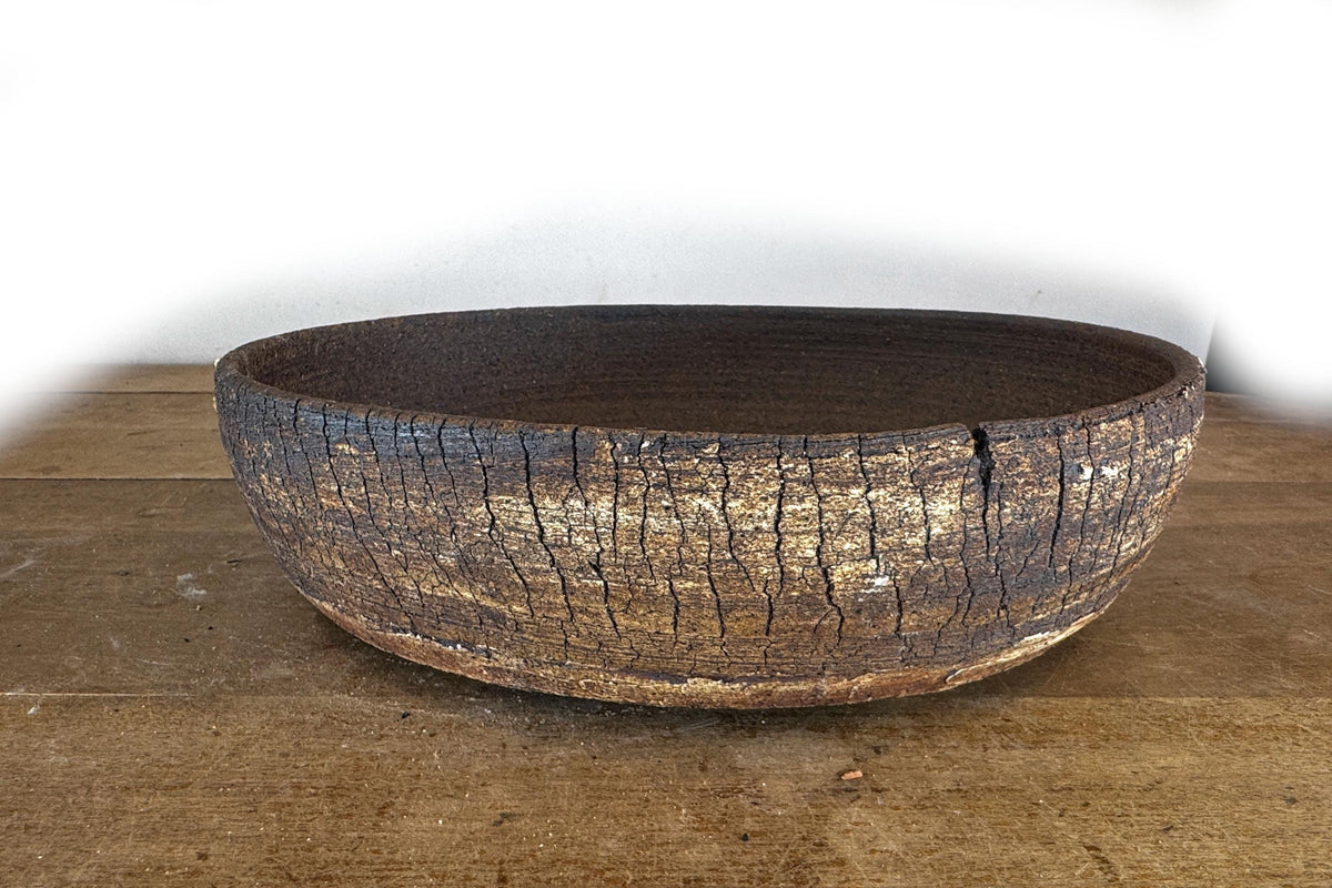 Oval 35.5cm White and Brown Stoneware Unglazed Bonsai Pot