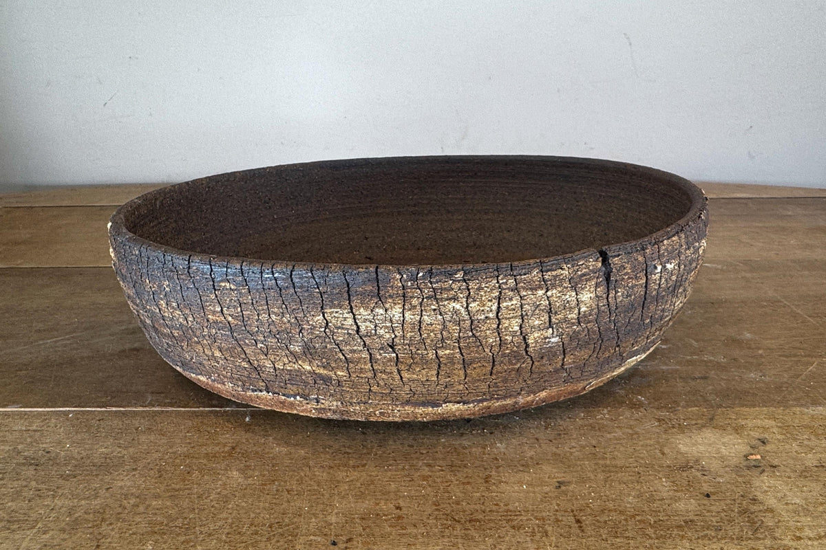 Oval 35.5cm White and Brown Stoneware Unglazed Bonsai Pot