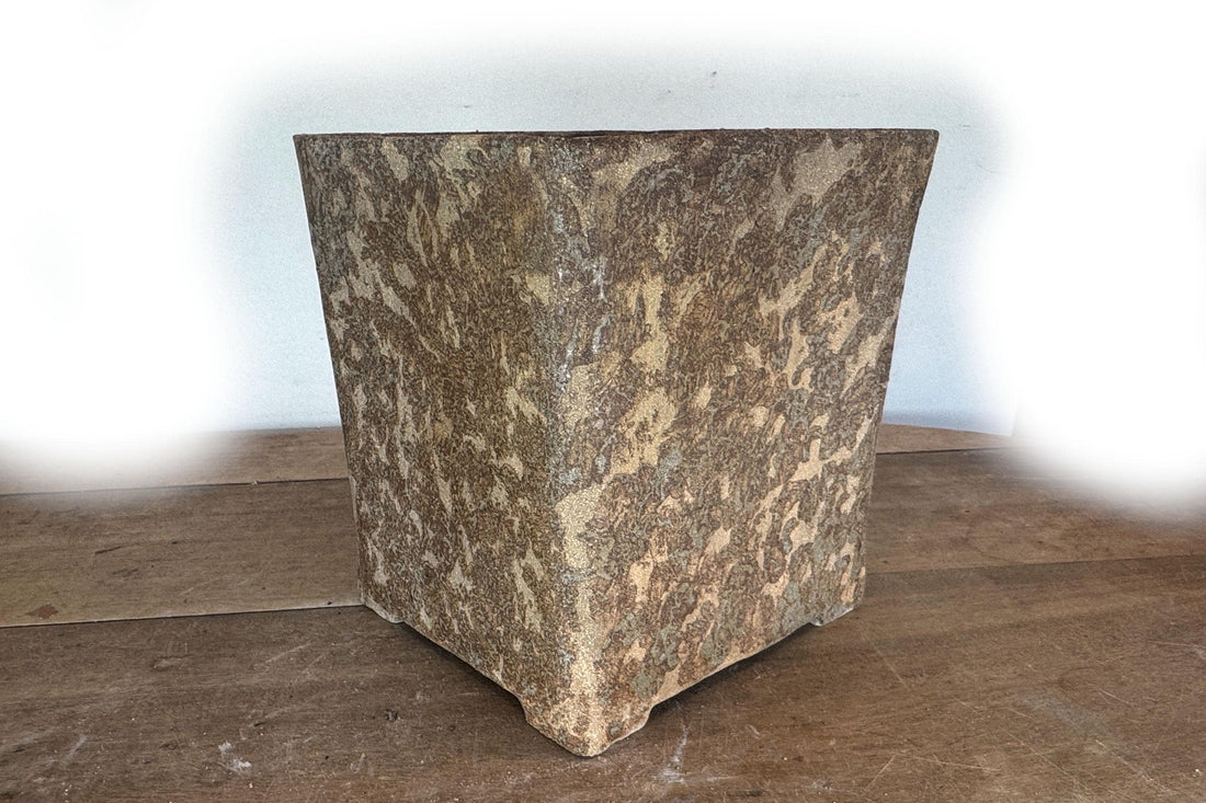 26.5cm Square Cascade Brown Woodash Finish Stoneware Bonsai Pot