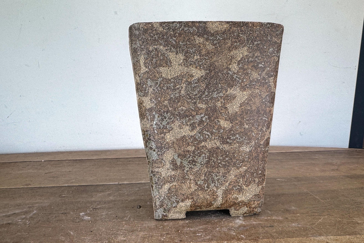 18.5cm Square Cascade Brown Woodash Finish Stoneware Bonsai Pot