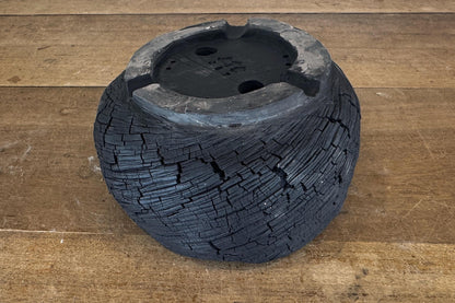 Round Semi Cascade 24cm Black Textured Stoneware Unglazed Bonsai Pot