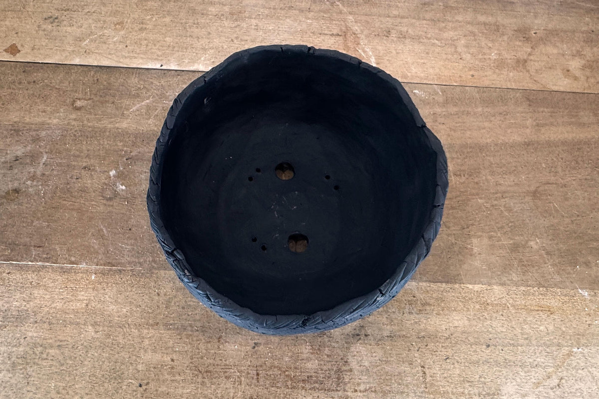 Round Semi Cascade 24cm Black Textured Stoneware Unglazed Bonsai Pot