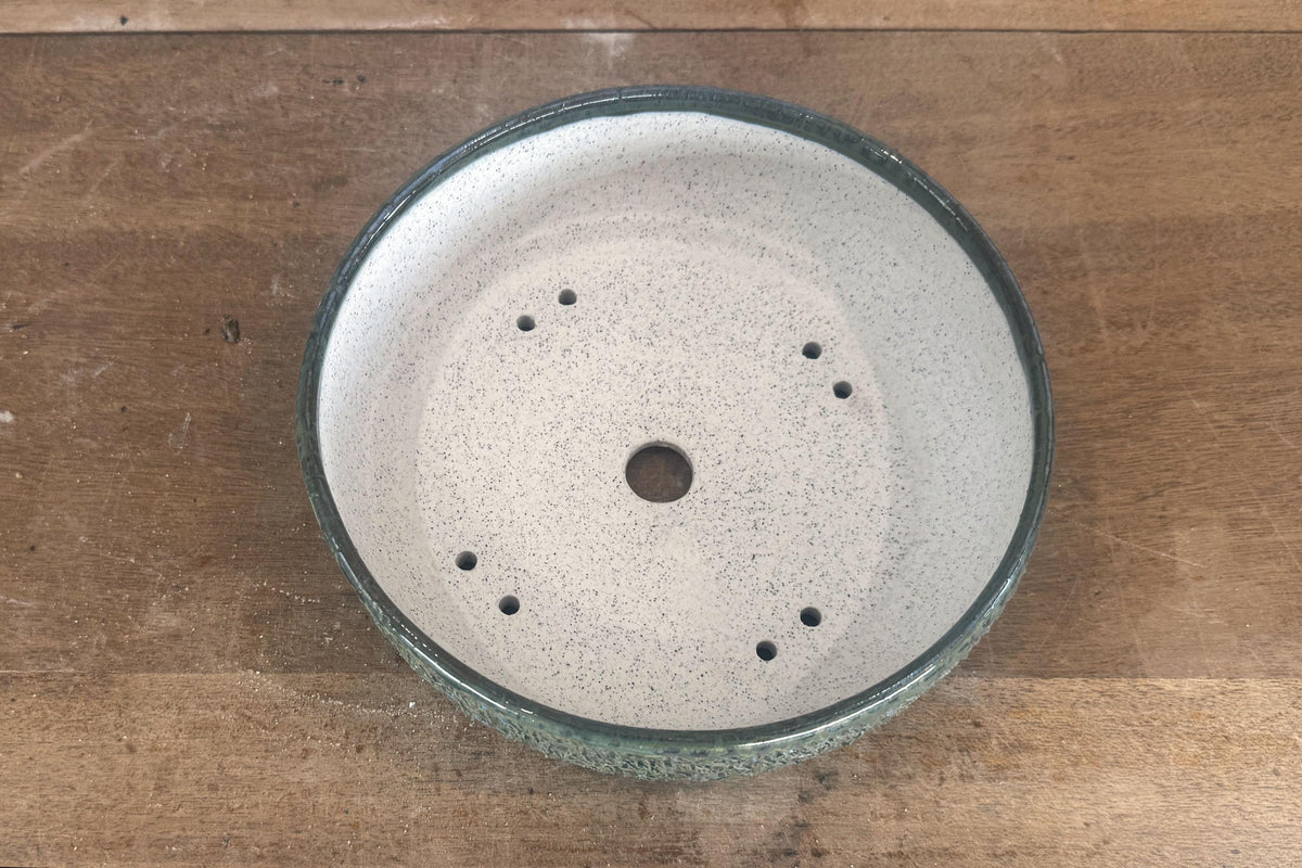 Round 20cm Green Glazed Stoneware Bonsai Pot