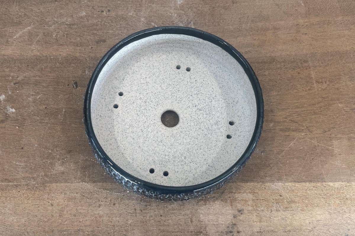 Round 18cm Black Glazed Stoneware Bonsai Pot