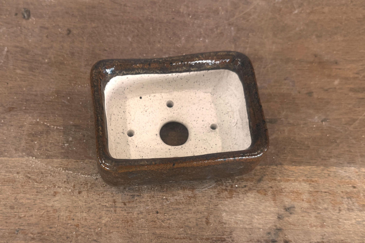 Rectangular 10cm Brown Glazed Stoneware Bonsai Pot
