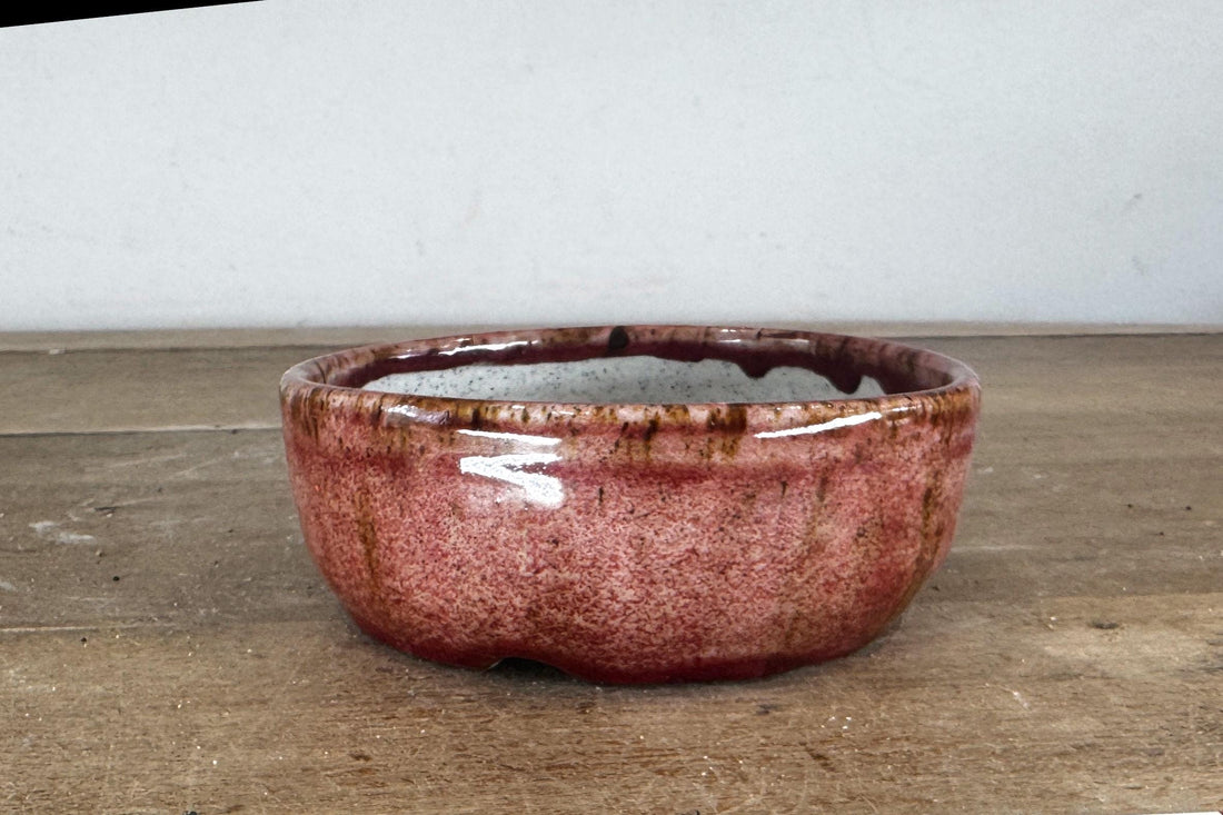 Round 14cm Pink Glazed Stoneware Bonsai Pot