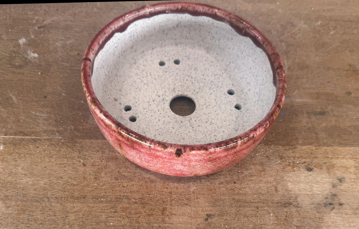 Round 14cm Pink Glazed Stoneware Bonsai Pot