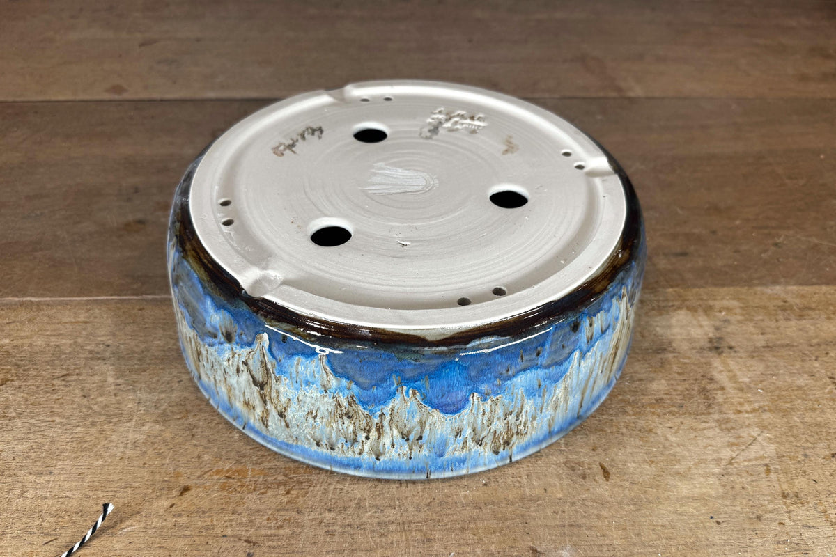 Round 25.5cm Blue Glazed Stoneware Bonsai Pot