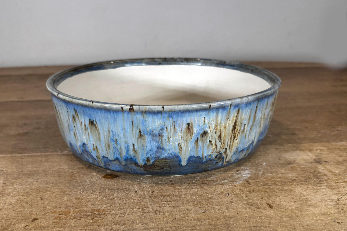 Round 25.5cm Blue Glazed Stoneware Bonsai Pot