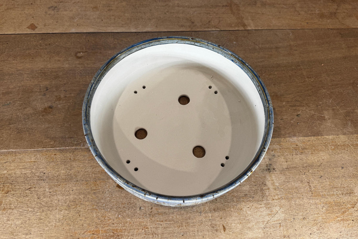 Round 25.5cm Blue Glazed Stoneware Bonsai Pot
