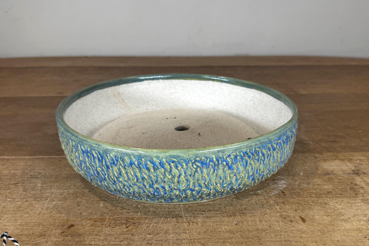 Round 26.5cm Blue Green Glazed Stoneware Bonsai Pot
