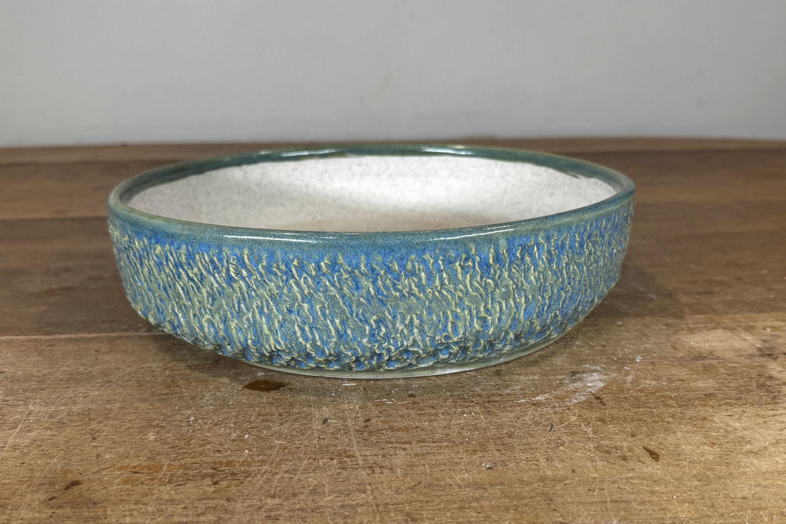 Round 26.5cm Blue Green Glazed Stoneware Bonsai Pot