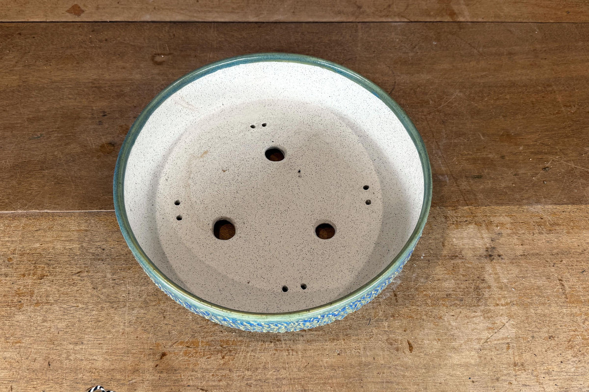 Round 26.5cm Blue Green Glazed Stoneware Bonsai Pot