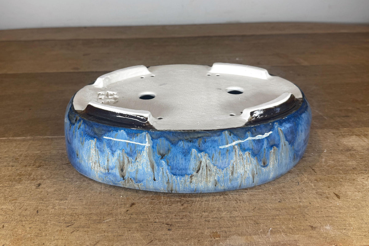 Oval 28.5cm Blue Glazed Stoneware Bonsai Pot