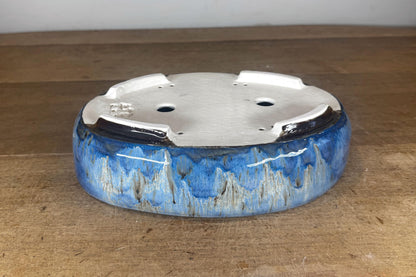 Oval 28.5cm Blue Glazed Stoneware Bonsai Pot