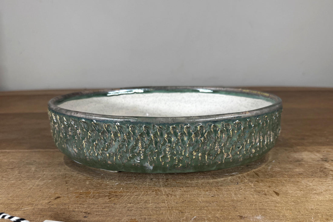 Oval 27cm Green Glazed Stoneware Bonsai Pot