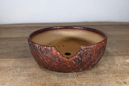 Round 21.5cm Red Brown Glazed Stoneware Bonsai Pot