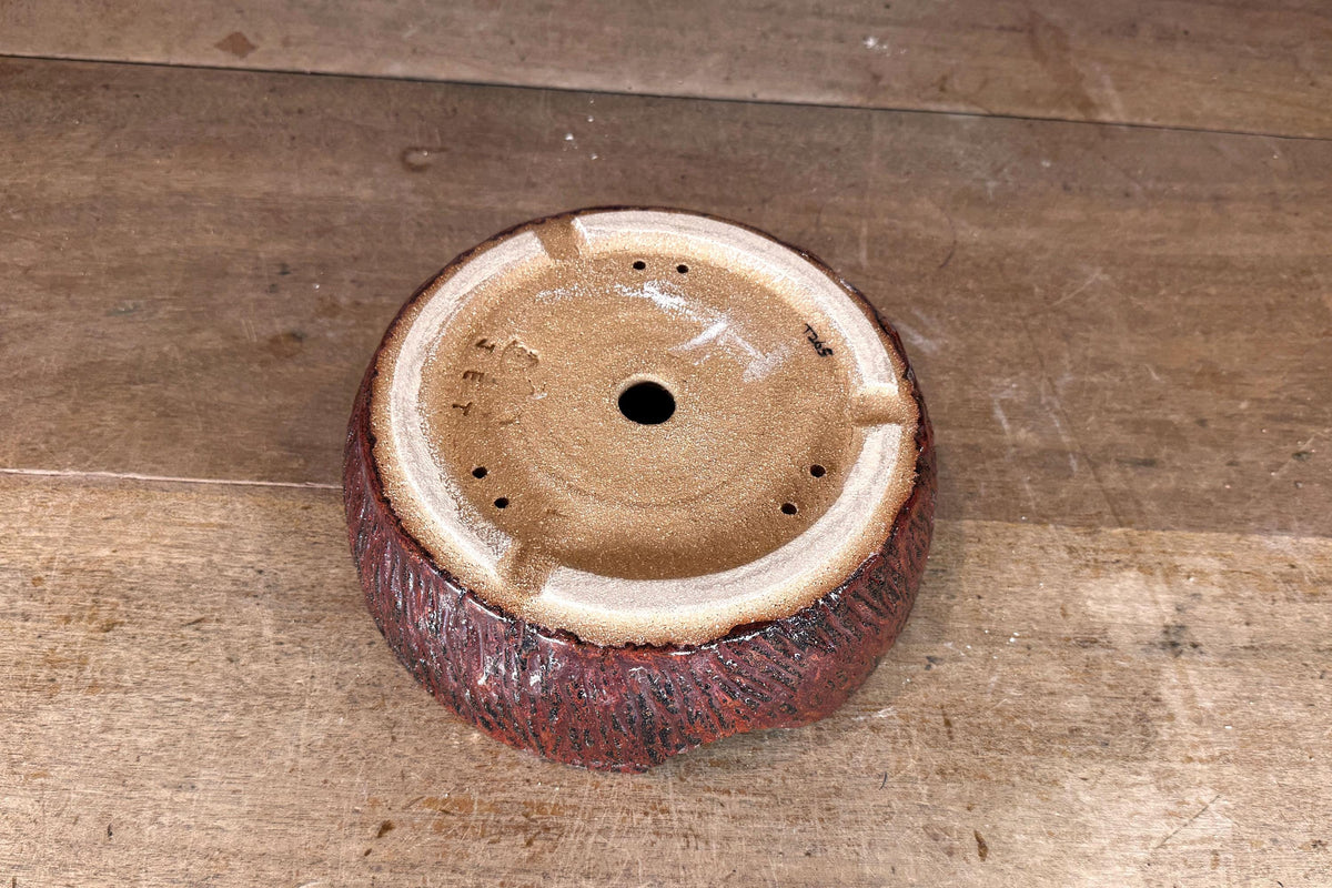Round 21.5cm Red Brown Glazed Stoneware Bonsai Pot